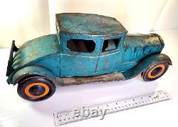 Vintage 1920s Schieble Dayton 17 Pressed Steel Tin Toy Car with Rear Luggage Rack