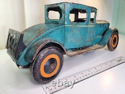 Vintage 1920s Schieble Dayton 17 Pressed Steel Tin Toy Car with Rear Luggage Rack