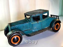 Vintage 1920s Schieble Dayton 17 Pressed Steel Tin Toy Car with Rear Luggage Rack