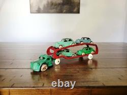 Vintage 1930's Arcade Cast Iron Car Carrier / Hauler Truck with 4 Cars