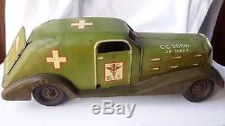 Vintage 1930's Marx Military Ambulance Siren Car 14 metal toy MD War Dept green