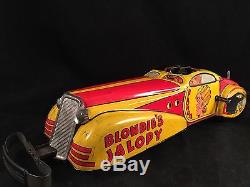 Vintage 1930's Marx Tin Litho Blondie Jalopy Wind Up Toy Car Works N/R