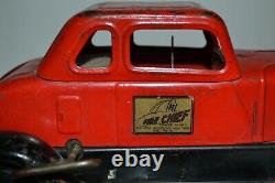 Vintage 1930s Hoge Fire Chief Pressed Steel Wind Up Car