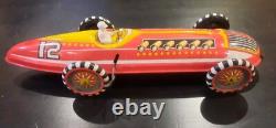 Vintage 1930s MARX Tin Toy Race Car with Windup Key and Original Driver