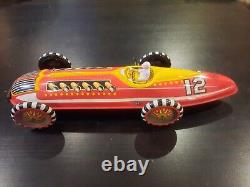 Vintage 1930s MARX Tin Toy Race Car with Windup Key and Original Driver
