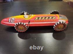 Vintage 1930s MARX Tin Toy Race Car with Windup Key and Original Driver