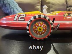 Vintage 1930s MARX Tin Toy Race Car with Windup Key and Original Driver