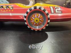 Vintage 1930s MARX Tin Toy Race Car with Windup Key and Original Driver