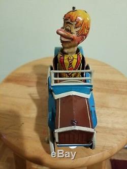 Vintage 1939 Marx Wind Up Mortimer Snerd Crazy Car Tin Litho Toy Works perfect