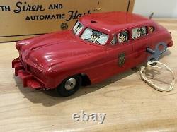 Vintage 1948 Hudson fire chief wind up car by Marx With Original Box, Key Works