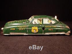Vintage 1949 DICK TRACY POLICE SQUAD CAR NO. 1 WIND UP TIN TOY MARX GREAT COLOR