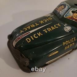 Vintage 1949 Marx Dick Tracy Police Squad Car No 1 wind up tin toy Works with key