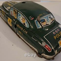 Vintage 1949 Marx Dick Tracy Police Squad Car No 1 wind up tin toy Works with key