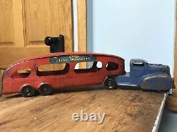 Vintage 1950'S MARX TOYS DELUXE AUTO TRANSPORT Pressed Steel Toy TRUCK