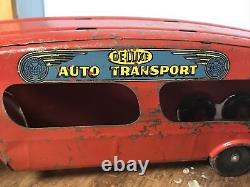 Vintage 1950'S MARX TOYS DELUXE AUTO TRANSPORT Pressed Steel Toy TRUCK