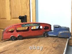 Vintage 1950'S MARX TOYS DELUXE AUTO TRANSPORT Pressed Steel Toy TRUCK