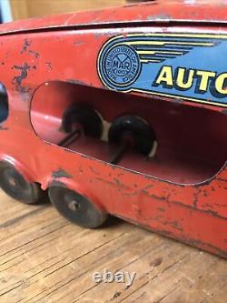 Vintage 1950'S MARX TOYS DELUXE AUTO TRANSPORT Pressed Steel Toy TRUCK