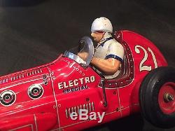 Vintage 1950's Yonezawa Tin Race Car Electro Special Toy Racer #21 Red RARE