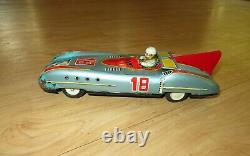 Vintage 1950s ASC Litho Tin Toy Friction Race Car with driver Japan #18