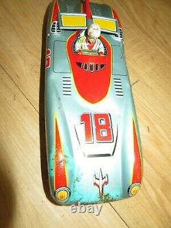 Vintage 1950s ASC Litho Tin Toy Friction Race Car with driver Japan #18