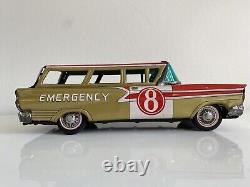 Vintage 1950s EMERGENCY FORD STATION WAGON Friction Toy Car Y Japan 9.5