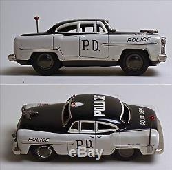 Vintage! 1950s MARUSAN TOYS Police Car Tin Toy With Outer Box Made in Japan F/S