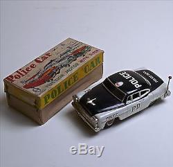 Vintage! 1950s MARUSAN TOYS Police Car Tin Toy With Outer Box Made in Japan F/S