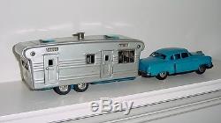 Vintage 1950s SSS TOYS S-303 House Trailer withFriction Car & Picnic Table Japan