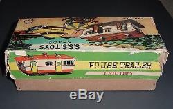 Vintage 1950s SSS TOYS S-303 House Trailer withFriction Car & Picnic Table Japan