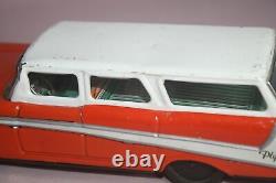 Vintage 1957 Bandai Plymouth Station Wagon Toy Tin Friction Car Orange White