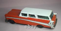 Vintage 1957 Bandai Plymouth Station Wagon Toy Tin Friction Car Orange White