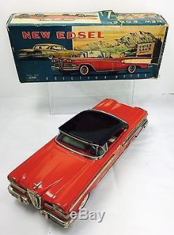 Vintage 1958 Tin Litho Edsel Haji Japan Original Box Tin Toy Car Friction Works