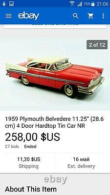 Vintage 1959 Plymouth Belvedere 4 Door Hard Top Tin Toy Car Foreign Lemez Hungar