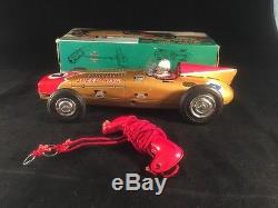 Vintage 1960 Tin Litho Speed King Race Car Tin Driver B/O U-Control Japan Box