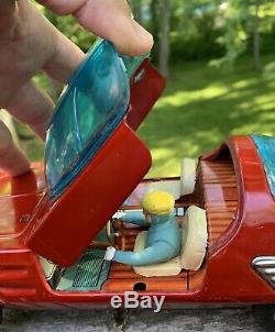 Vintage 1960s Bandai Chevrolet Corvair Bertone Battery Operated Tin Toy Car-12