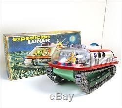 Vintage! 1960s EGE lunar traveling car Tin Toy Made in Spain with outer box