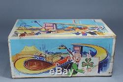 Vintage 1960s J. Hoefler Germany Tin Windup Toy Carnival Car Lift Ride In Box