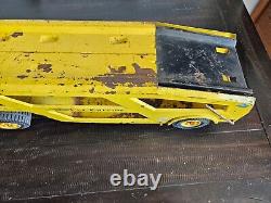 Vintage 1960s Mighty Tonka Car Carrier in Yellow, Great piece for restoration