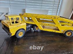 Vintage 1960s Mighty Tonka Car Carrier in Yellow, Great piece for restoration