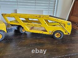 Vintage 1960s Mighty Tonka Car Carrier in Yellow, Great piece for restoration