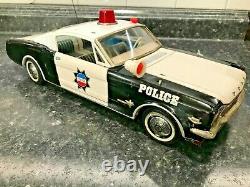 Vintage 1965 Ford Mustang Fastback Tin Friction Highway Patrol Car Police Toy16