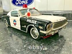 Vintage 1965 Ford Mustang Fastback Tin Friction Highway Patrol Car Police Toy16