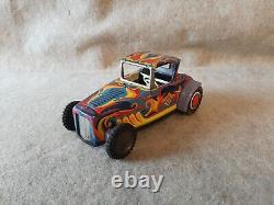 Vintage 1965 MARX Tin Toy Hot Rod Roadster Car Retro Art Style design Body