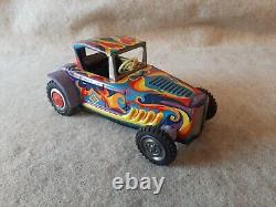 Vintage 1965 MARX Tin Toy Hot Rod Roadster Car Retro Art Style design Body