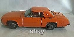 Vintage 1968 FORD THUNDERBIRD COUPE Orange Tin Friction Toy Car by Ichiko Japan