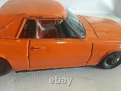 Vintage 1968 FORD THUNDERBIRD COUPE Orange Tin Friction Toy Car by Ichiko Japan