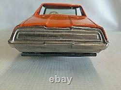 Vintage 1968 FORD THUNDERBIRD COUPE Orange Tin Friction Toy Car by Ichiko Japan