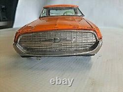 Vintage 1968 FORD THUNDERBIRD COUPE Orange Tin Friction Toy Car by Ichiko Japan