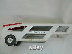 Vintage 1970's Tonka Mighty Car Carrier Pressed Metal Red White Made in USA