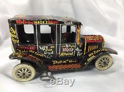 Vintage 40s 50s Marx Old Jalopy Pressed Tin Toy Wind Up Wobbly Car